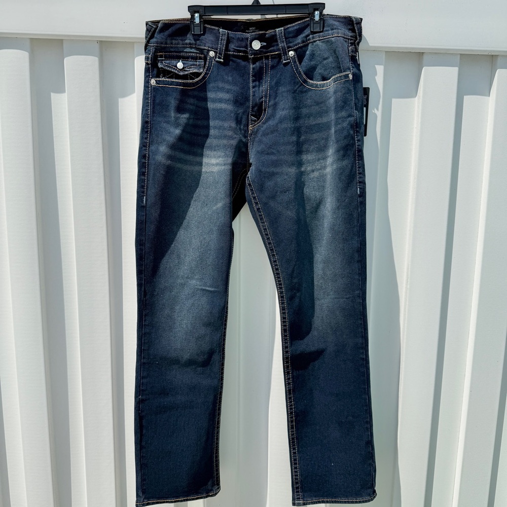 TRUE RELIGION RICKY Big T Flap Relaxed Straight Jean NEW Dark Sultry Wash 36x34
